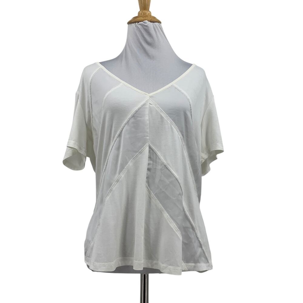 Lovestitch Shirt Womens S Small White Heart Of Glass Paneled Short Sleeve Tee